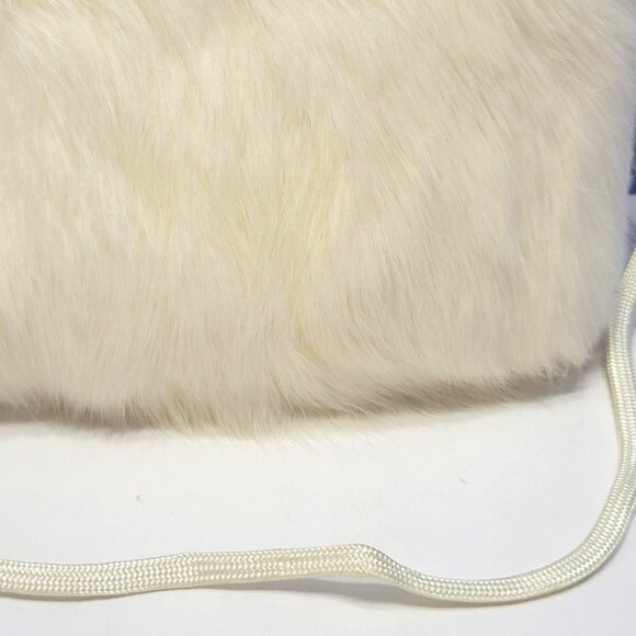 Vintage Small White Furry Muff with Red Velvet Flowers - Picture 3 of 8